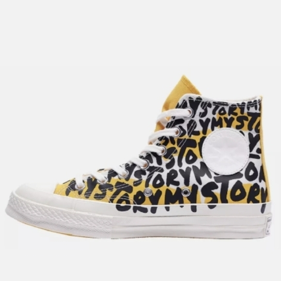 Converse Yellow and Black High-Top Sneakers - Picture 4 of 10